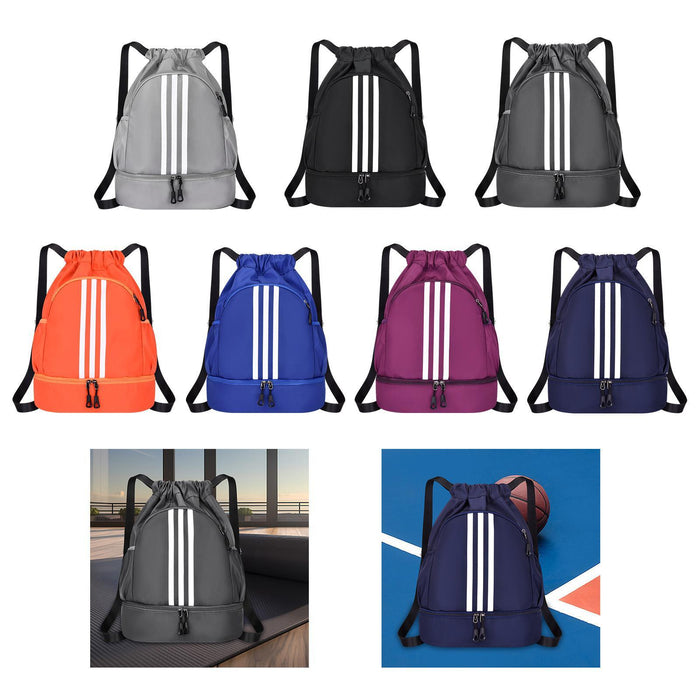 Drawstring Backpack Adjustable Shoulder Straps for Women Men String Swim Bag Gray