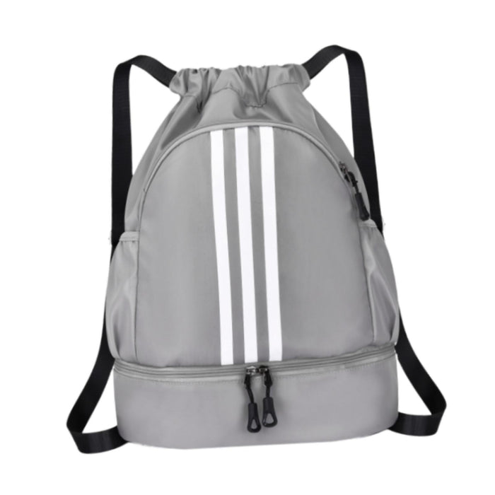 Drawstring Backpack Adjustable Shoulder Straps for Women Men String Swim Bag Gray