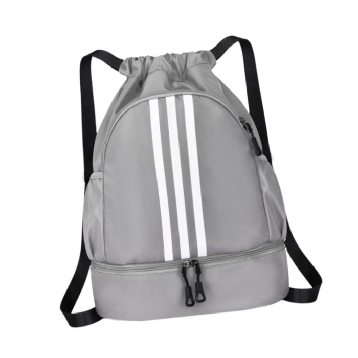 Drawstring Backpack Adjustable Shoulder Straps for Women Men String Swim Bag Gray