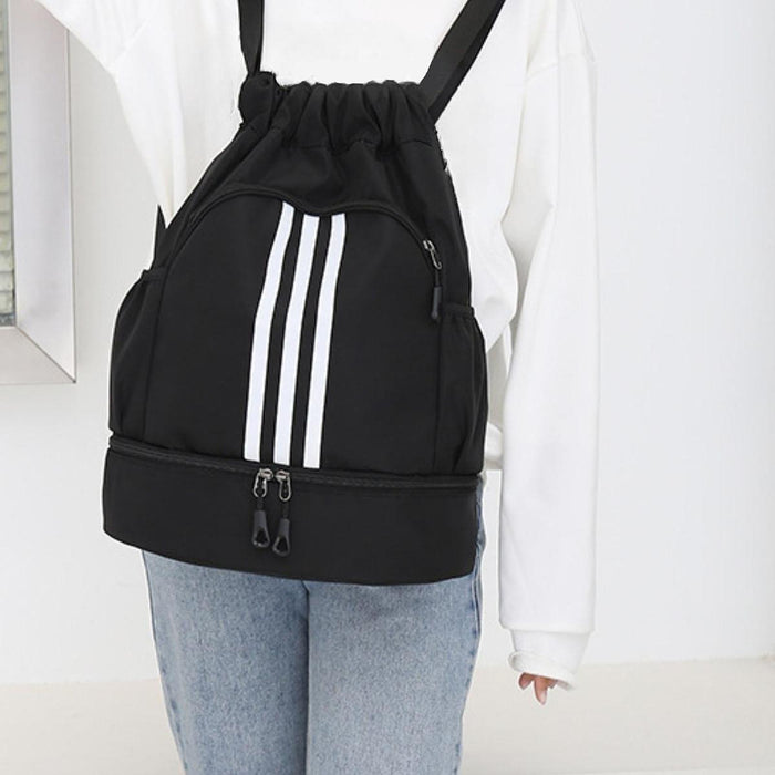 Drawstring Backpack Adjustable Shoulder Straps for Women Men String Swim Bag Black