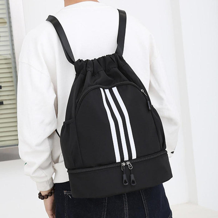 Drawstring Backpack Adjustable Shoulder Straps for Women Men String Swim Bag Black