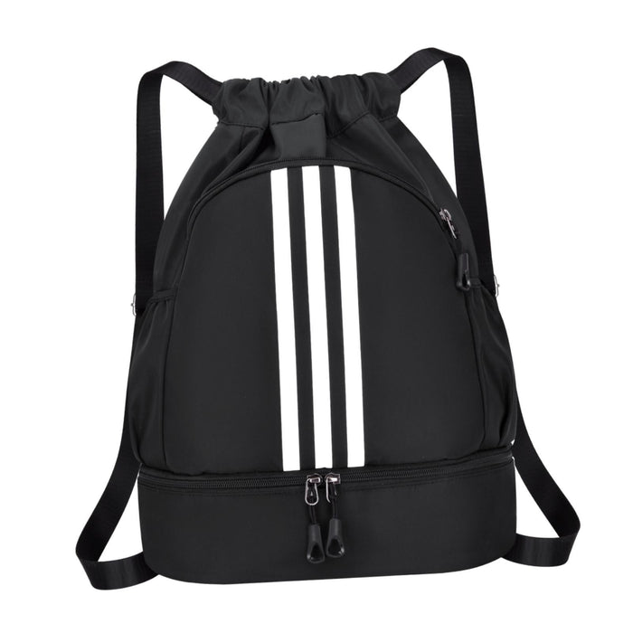 Drawstring Backpack Adjustable Shoulder Straps for Women Men String Swim Bag Black