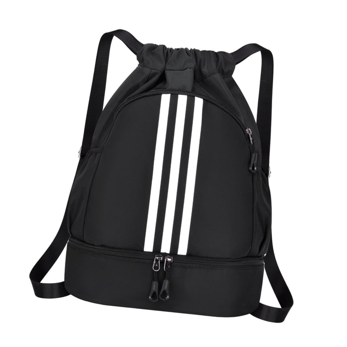 Drawstring Backpack Adjustable Shoulder Straps for Women Men String Swim Bag Black