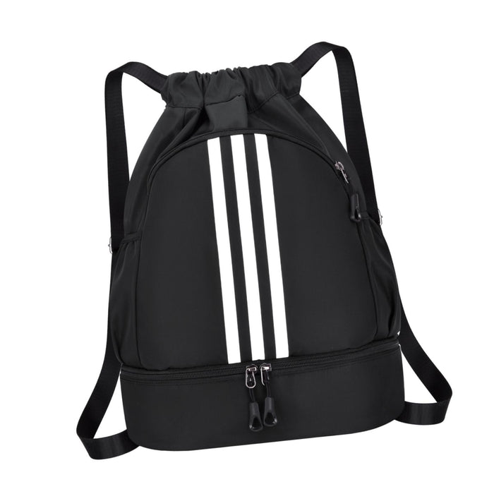 Drawstring Backpack Adjustable Shoulder Straps for Women Men String Swim Bag Black