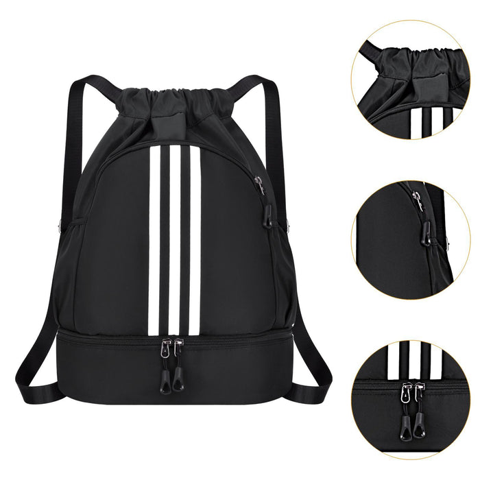 Drawstring Backpack Adjustable Shoulder Straps for Women Men String Swim Bag Black