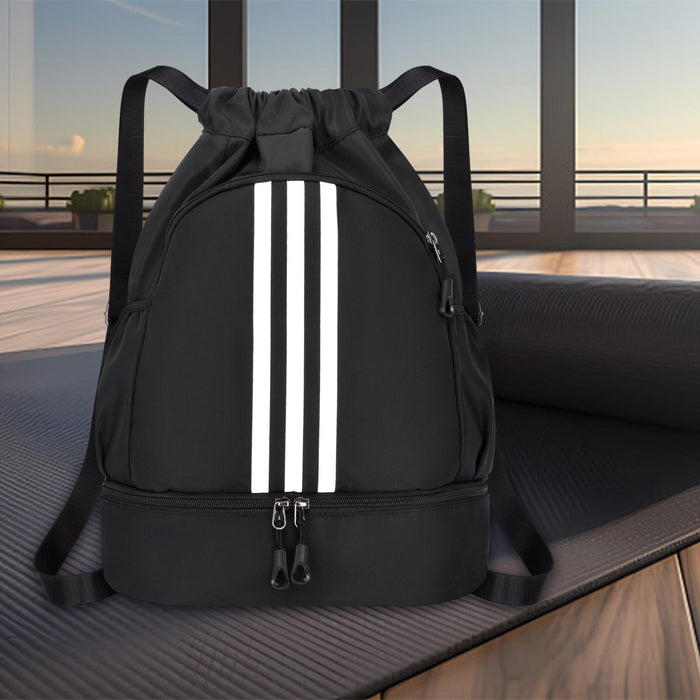 Drawstring Backpack Adjustable Shoulder Straps for Women Men String Swim Bag Black