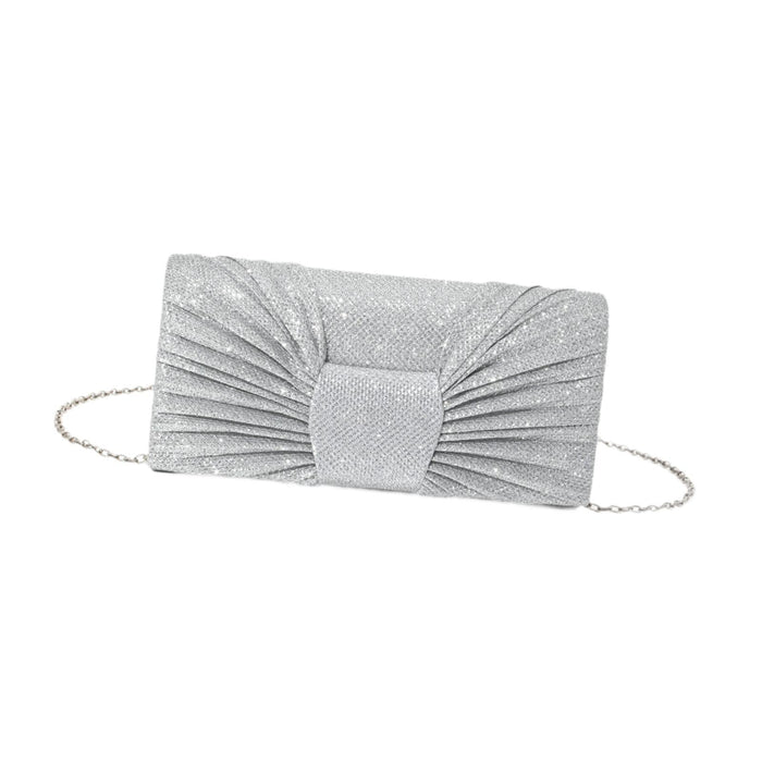 Bow Pleated Glitter Clutch Trendy Shoulder Chain Bag for Street Party Silver