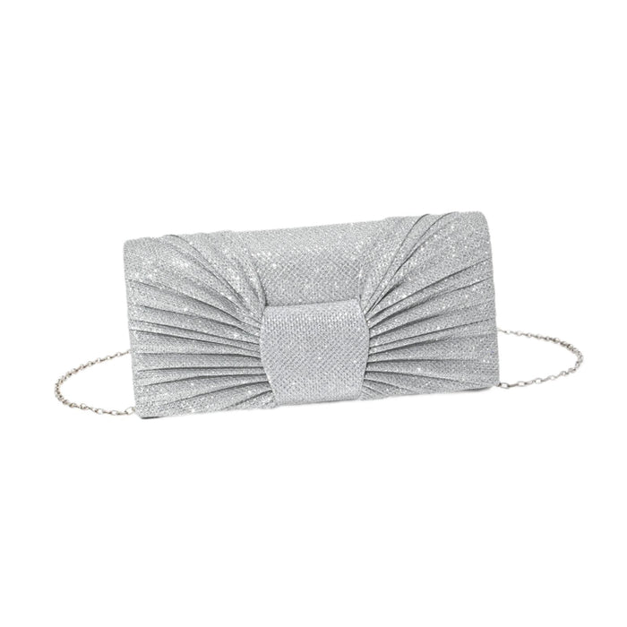 Bow Pleated Glitter Clutch Trendy Shoulder Chain Bag for Street Party Silver