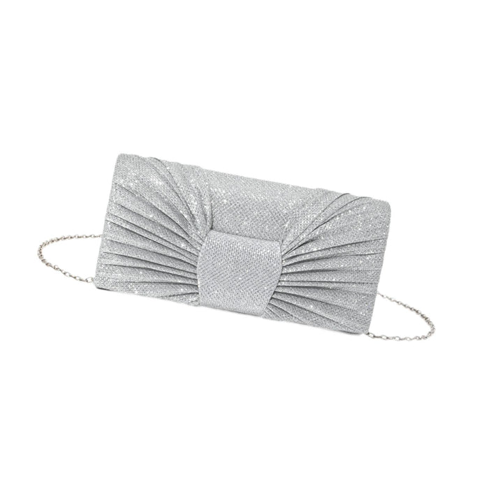 Bow Pleated Glitter Clutch Trendy Shoulder Chain Bag for Street Party Silver