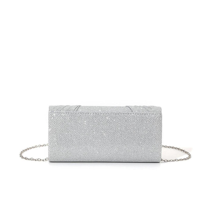 Bow Pleated Glitter Clutch Trendy Shoulder Chain Bag for Street Party Silver