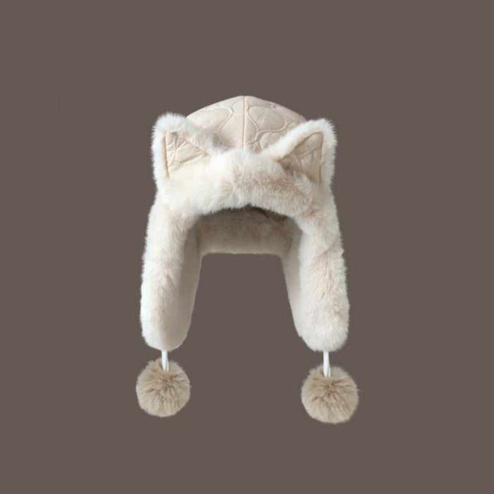 Women Trapper Hat Trendy with Ear Flaps Winter Hat for Skating Skiing Biking Beige