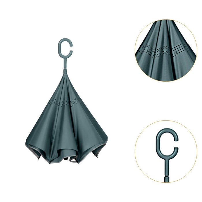 Reversing Close Rain Umbrella Folded Inverted Umbrella for Outdoor Beach Women Green