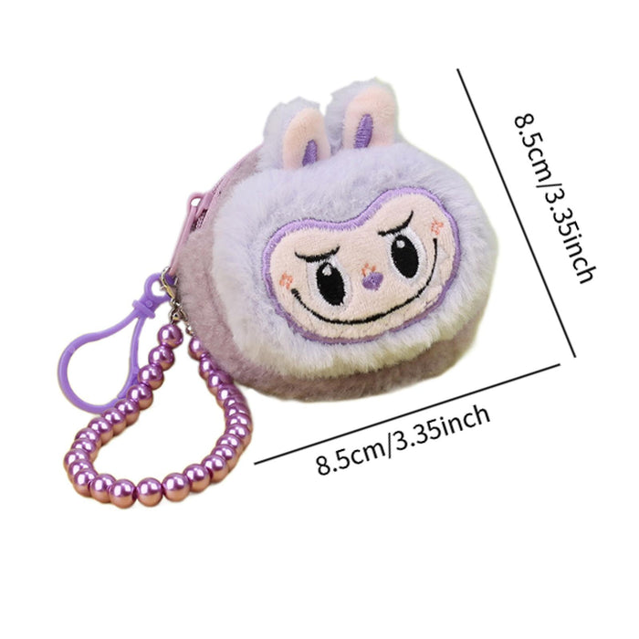 Cute Labubu Purse Creative Pocket Mini Wallet for Vacation Party Travel Round Purple