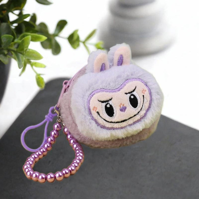 Cute Labubu Purse Creative Pocket Mini Wallet for Vacation Party Travel Round Purple