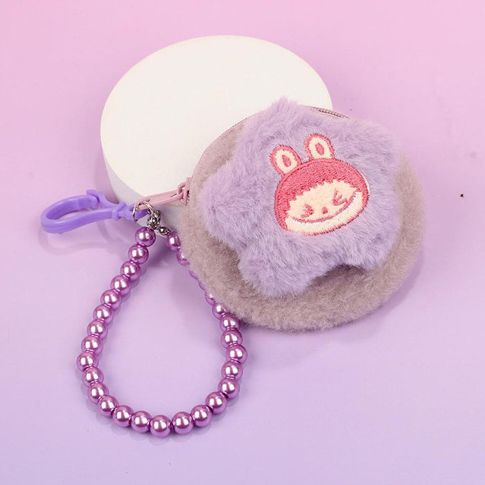 Cartoon Plush Purse with Lanyard Keychain for Dating Party Supplies Vacation Purple