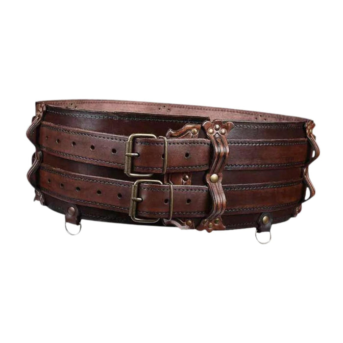 Womens Leather Corset Belt Cinch Belt Waist Girdle for Holidays Dress Blouse Brown