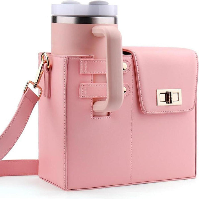 Water Bottle Bag Satchel Trendy Adjustable Strap Casual Water Bottle Carrier Pink