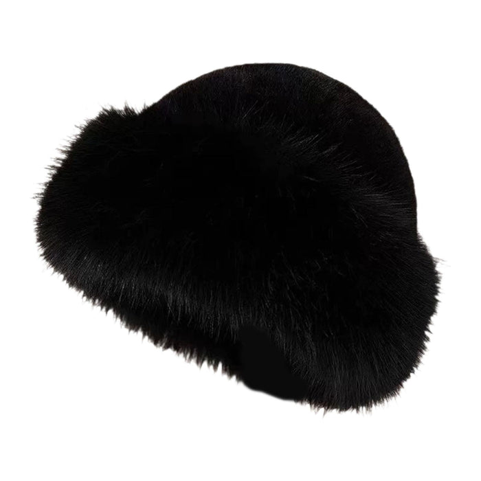 Winter Faux Fur Hat for Women Warm Cossack Russian Hat for Ski Walking Black