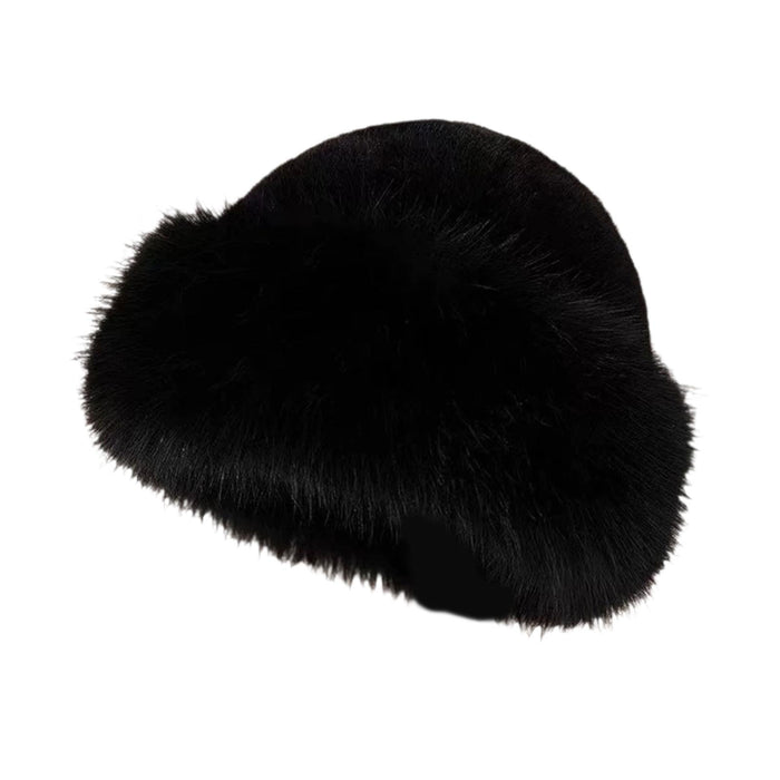 Winter Faux Fur Hat for Women Warm Cossack Russian Hat for Ski Walking Black