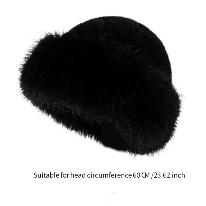 Winter Faux Fur Hat for Women Warm Cossack Russian Hat for Ski Walking Black