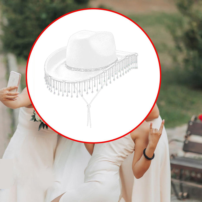 Women Cowboy Hat Casual Adults with Adjustable Chin Strap Sun Protection Hat White