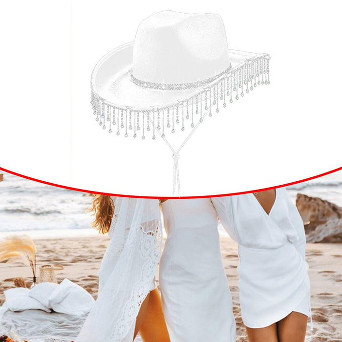 Women Cowboy Hat Casual Adults with Adjustable Chin Strap Sun Protection Hat White