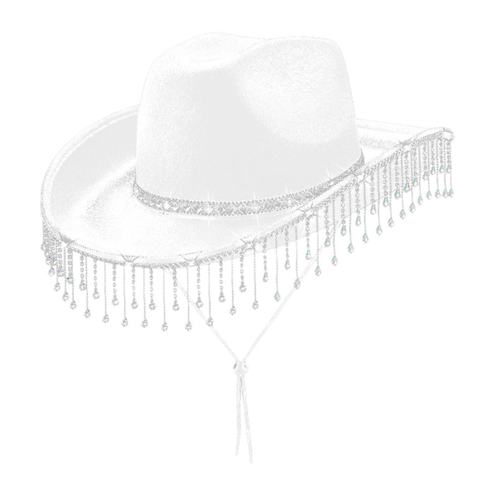 Women Cowboy Hat Casual Adults with Adjustable Chin Strap Sun Protection Hat White