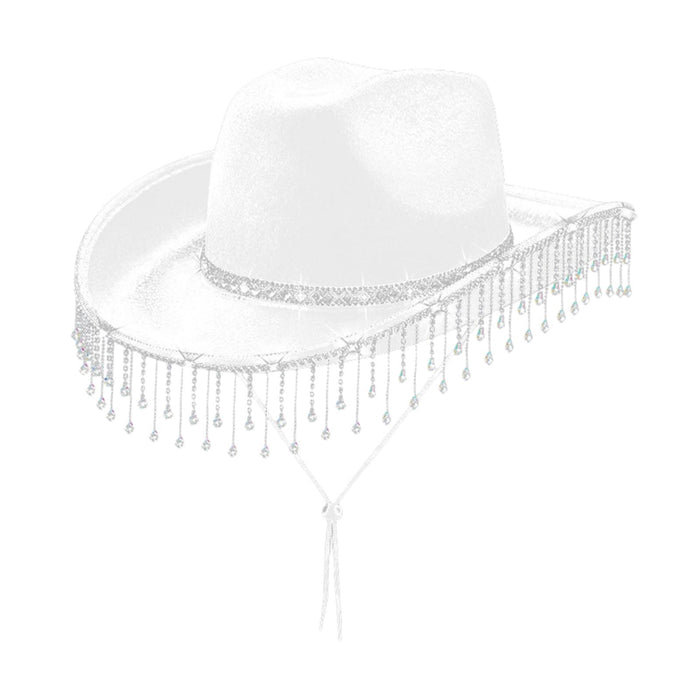 Women Cowboy Hat Casual Adults with Adjustable Chin Strap Sun Protection Hat White