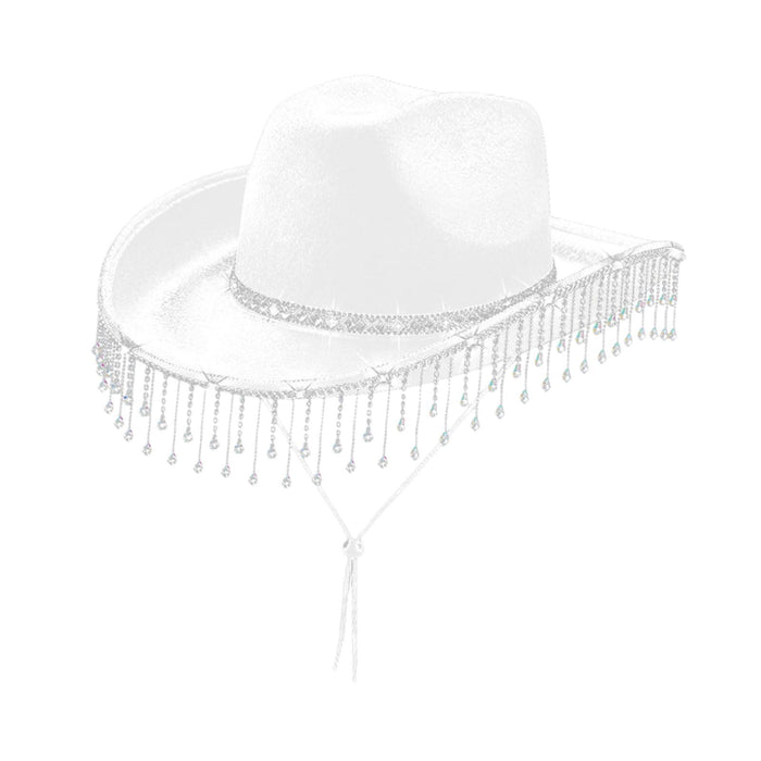 Women Cowboy Hat Casual Adults with Adjustable Chin Strap Sun Protection Hat White