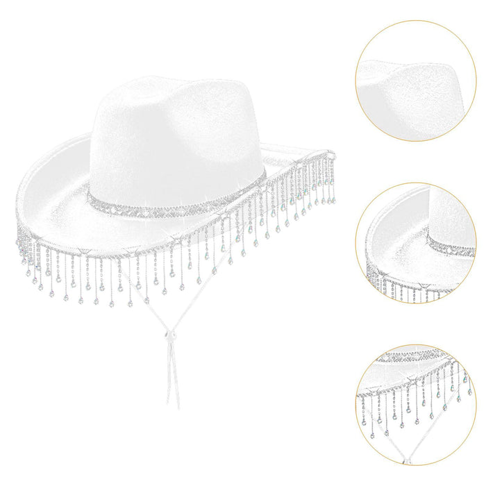 Women Cowboy Hat Casual Adults with Adjustable Chin Strap Sun Protection Hat White