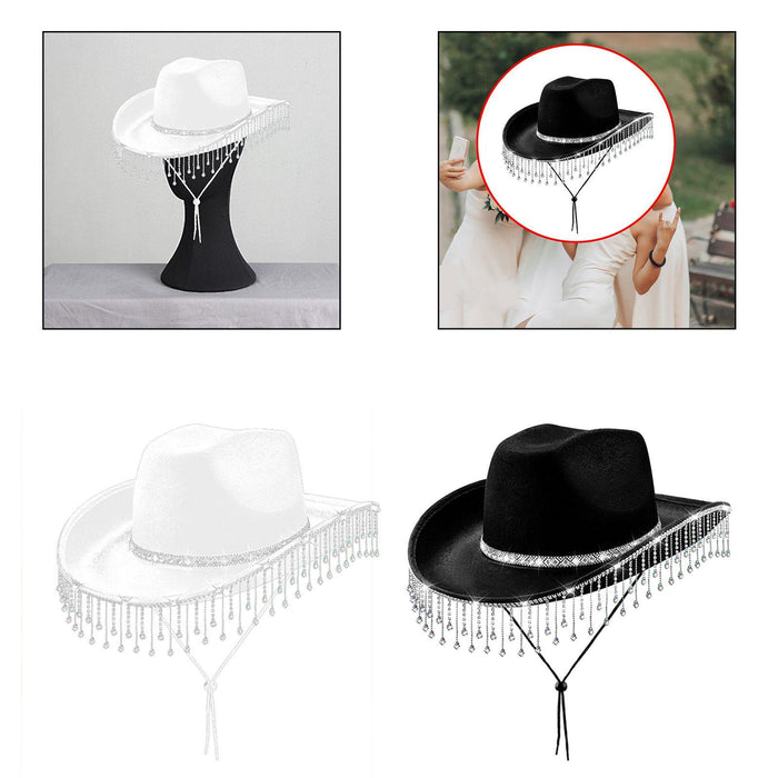 Women Cowboy Hat Casual Adults with Adjustable Chin Strap Sun Protection Hat White