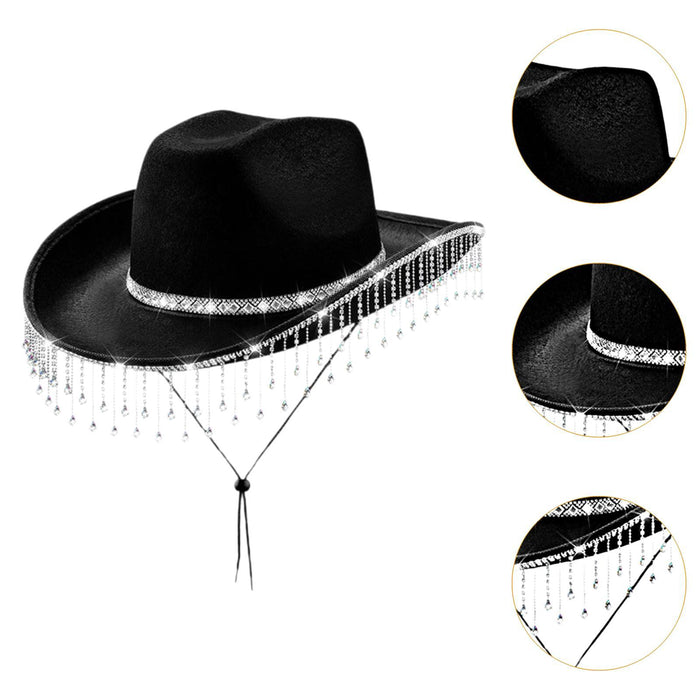 Women Cowboy Hat Casual Adults with Adjustable Chin Strap Sun Protection Hat Black