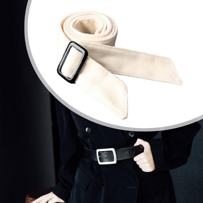 Women Wool Overcoat Waist Belt Wide Waist Belt for Jacket Commuting Sweaters Beige White