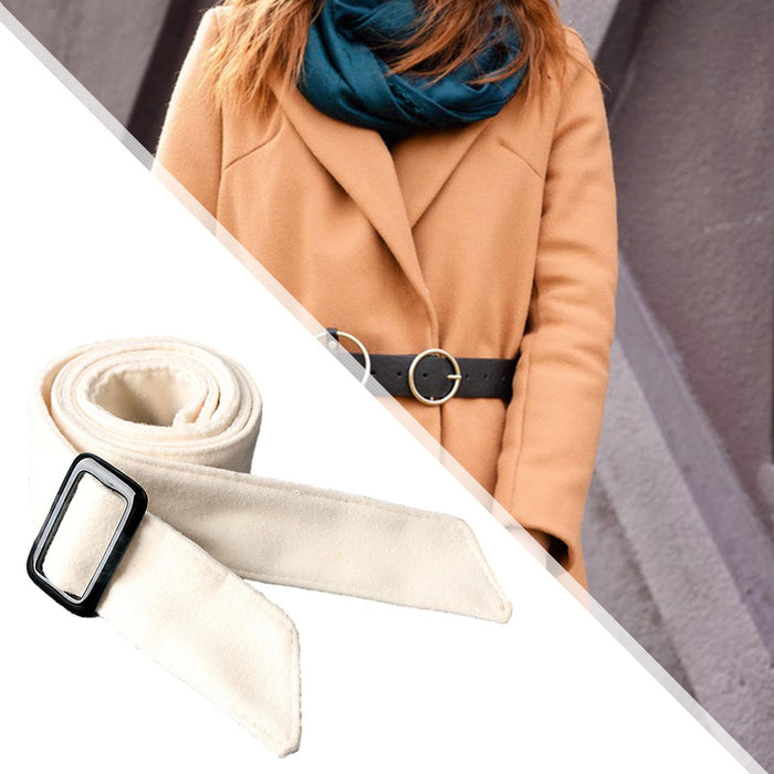 Women Wool Overcoat Waist Belt Wide Waist Belt for Jacket Commuting Sweaters Beige White