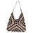 Woven Shoulder Bag Foldable Casual Summer Beach Tote for Beach Vacation Trip Black Beige