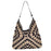 Woven Shoulder Bag Foldable Casual Summer Beach Tote for Beach Vacation Trip Black Beige