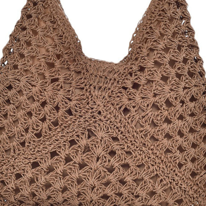 Woven Shoulder Bag Foldable Casual Summer Beach Tote for Beach Vacation Trip Khaki