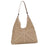 Woven Shoulder Bag Foldable Casual Summer Beach Tote for Beach Vacation Trip Beige