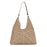 Woven Shoulder Bag Foldable Casual Summer Beach Tote for Beach Vacation Trip Beige