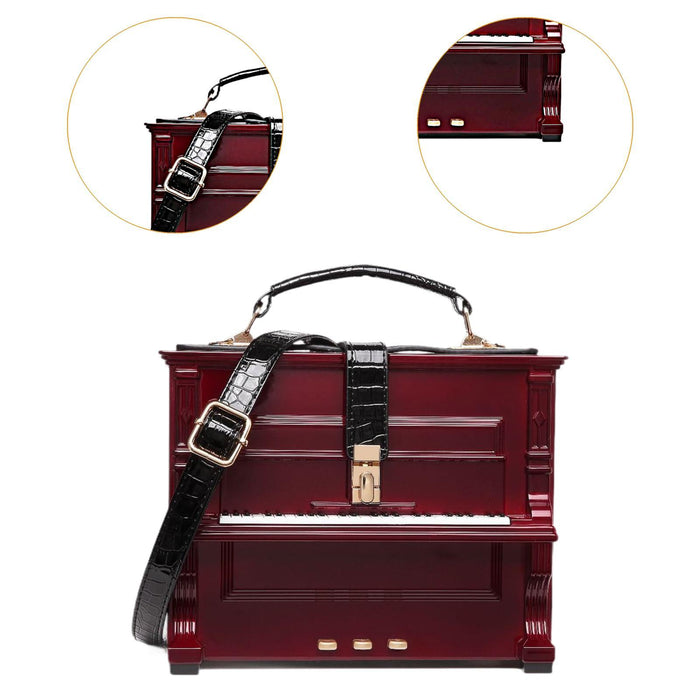 Women Piano Box Shaped Handbag Trendy Crossbody Bag for Summer Dating Travel Red