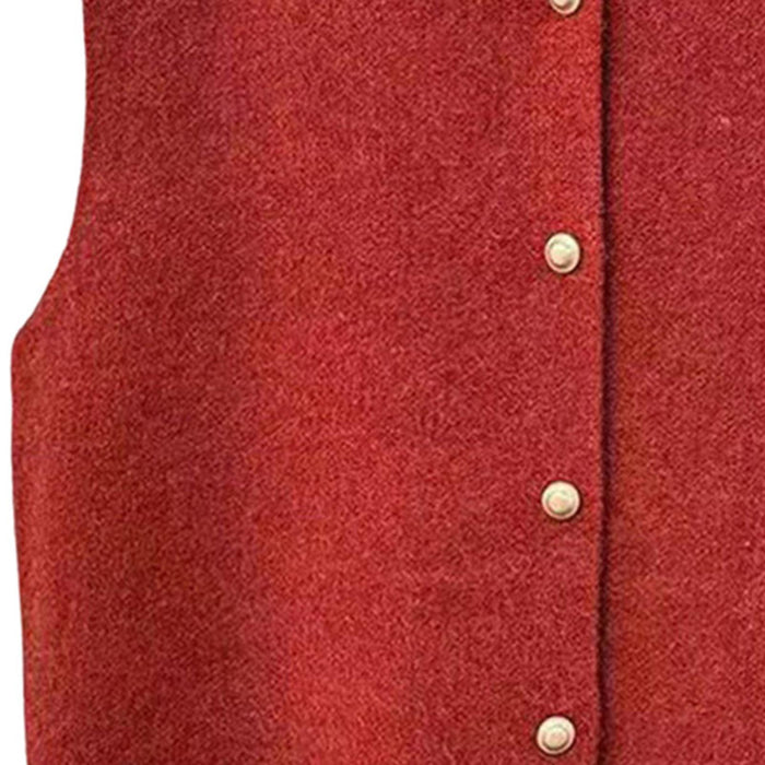 Women Knit Cardigan Vest Button Waistcoat for Commuting Indoor Office Red