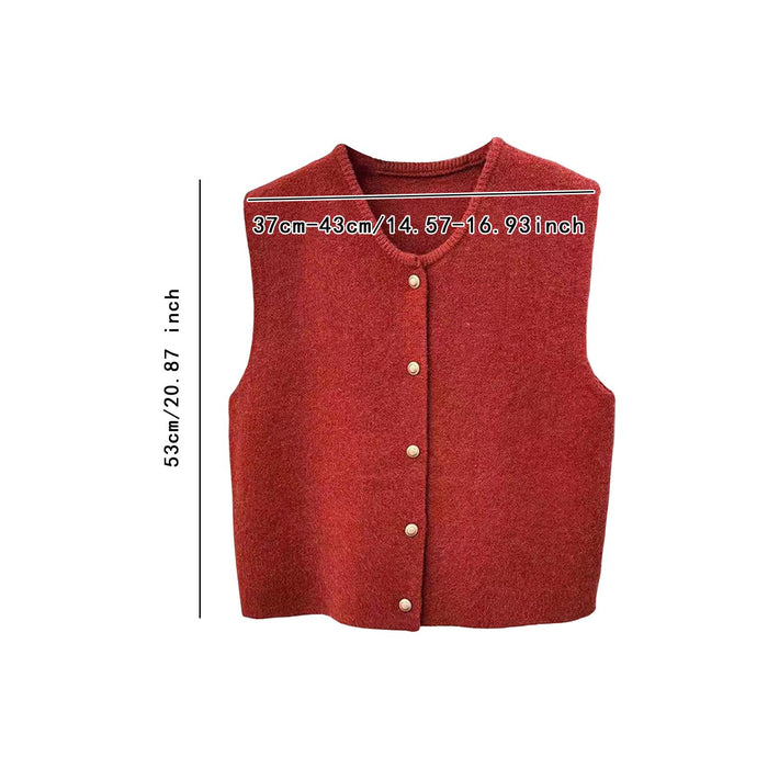 Women Knit Cardigan Vest Button Waistcoat for Commuting Indoor Office Red