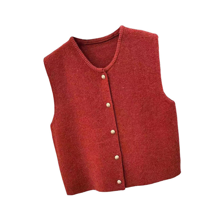 Women Knit Cardigan Vest Button Waistcoat for Commuting Indoor Office Red