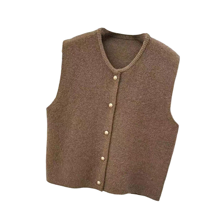 Women Knit Cardigan Vest Button Waistcoat for Commuting Indoor Office Coffee