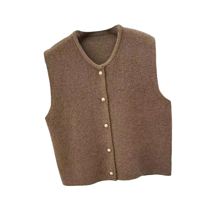 Women Knit Cardigan Vest Button Waistcoat for Commuting Indoor Office Coffee