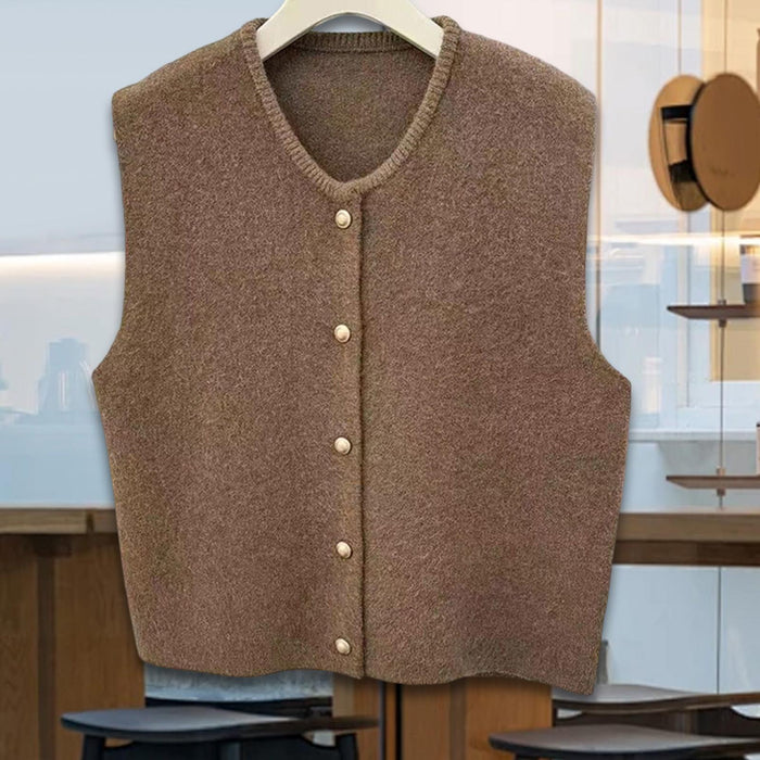 Women Knit Cardigan Vest Button Waistcoat for Commuting Indoor Office Coffee