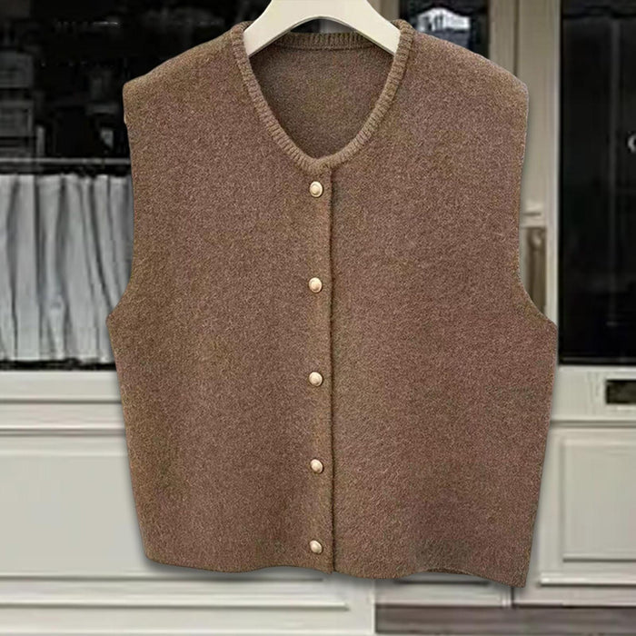 Women Knit Cardigan Vest Button Waistcoat for Commuting Indoor Office Coffee