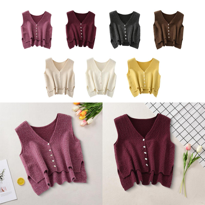 Women Sweater Vest Breathable V Neck Casual Fashion Jumpers Sleeveless Gilet Grape Purple