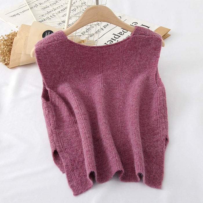 Women Sweater Vest Breathable V Neck Casual Fashion Jumpers Sleeveless Gilet Grape Purple