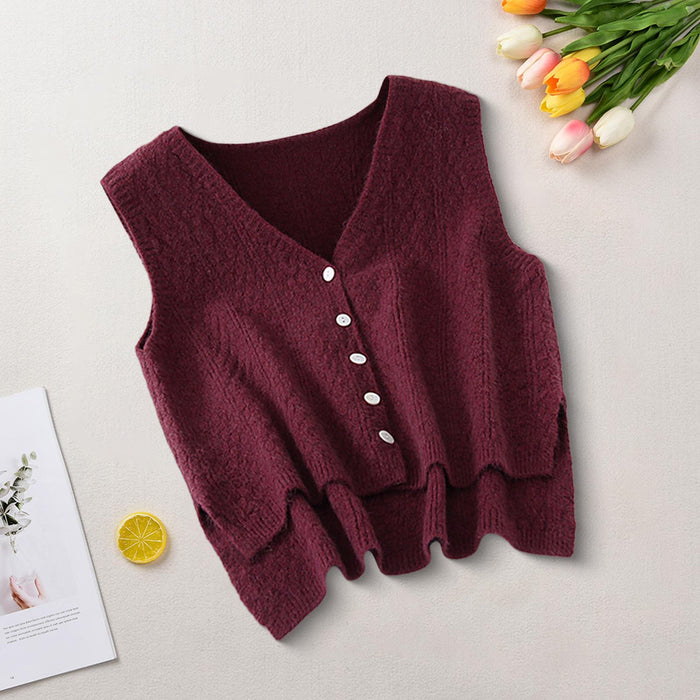 Women Sweater Vest Breathable V Neck Casual Fashion Jumpers Sleeveless Gilet Dark Purple